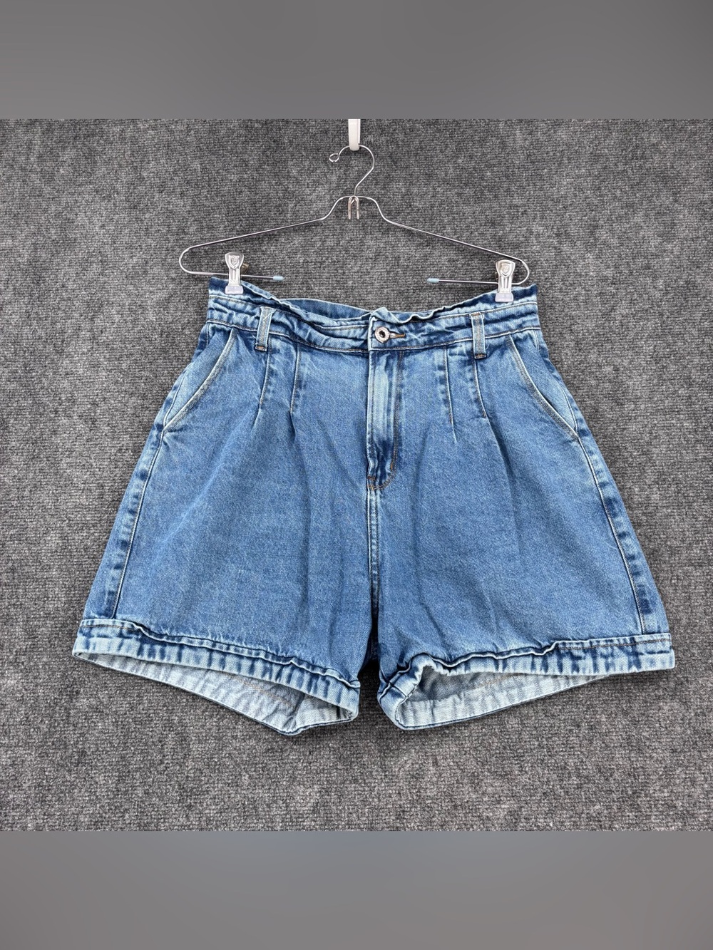 Lunender Brazilian Retro High Rise Pleated Denim Shorts Women’s 8 4” Inseam